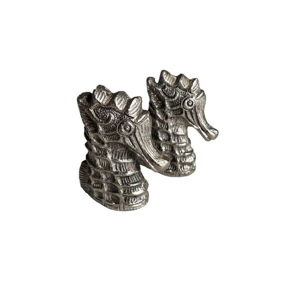 Vintage Pewter Seahorses Pair of Salt and Pepper Shakers - Picture 1 of 8